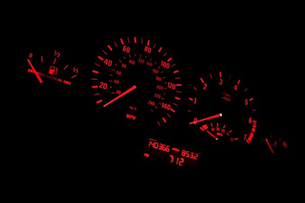 Car dashboard with red backlight