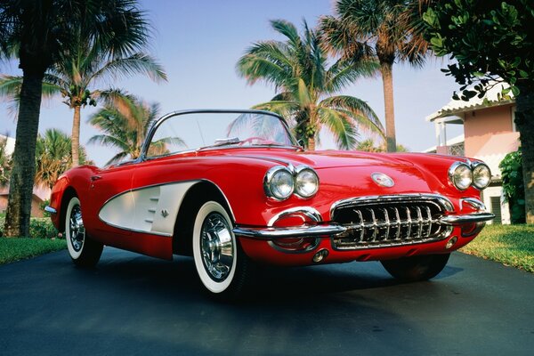 Red, classic 1960 Chevrolet corvette