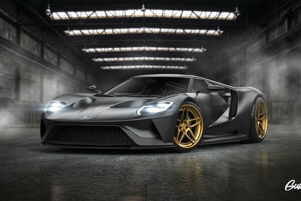 Ford gt con ruedas de color gris dorado