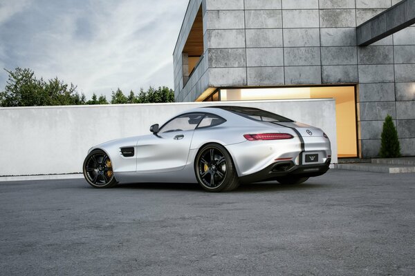 Silver Mercedes Benz AMG rear view