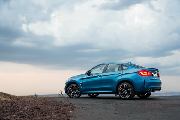 Bleu BMW au bord de la mer bleue