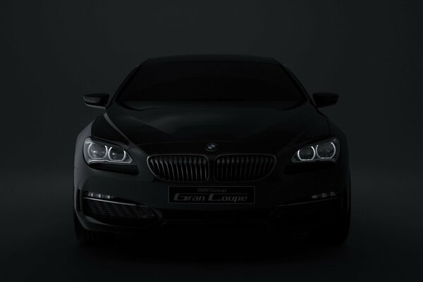 Dark BMW passenger car in the dark
