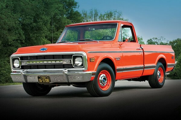 Classic red vintage pickup truck