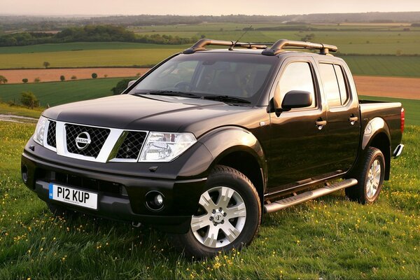 Nissan negro, Navara en el fondo del paisaje