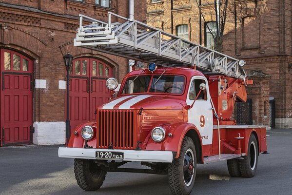 Groß, rot, Feuerwehrauto