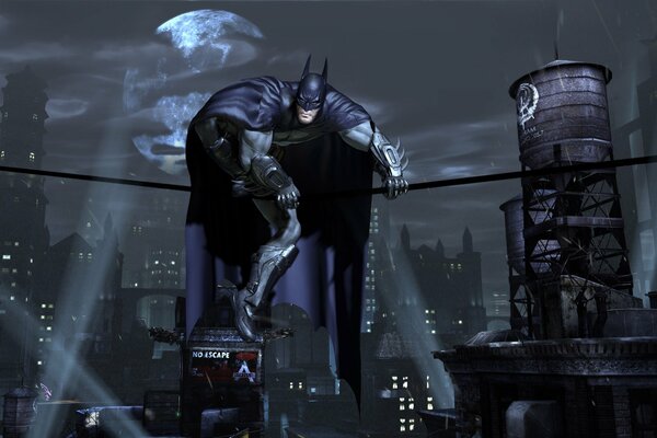 Batman in the night city in a mask and a raincoat