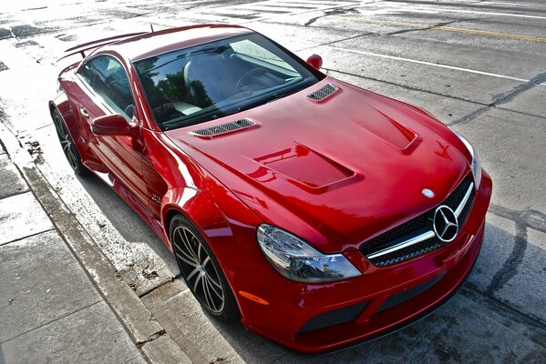 Red Mercedes Sports Atomobile Coupe