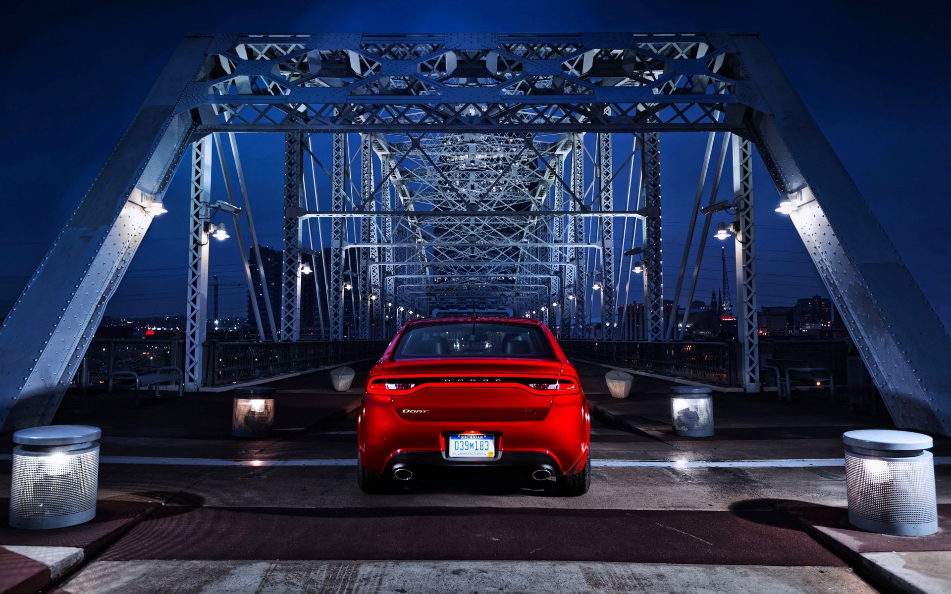 dodge dart car red bridge night