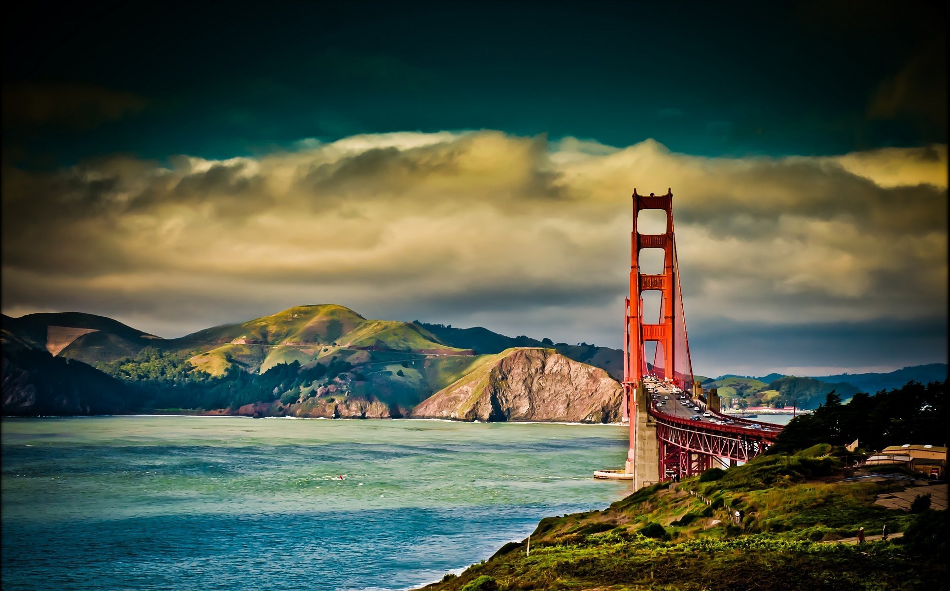 bridge clouds the sky road mountains river water mood landscape bridge