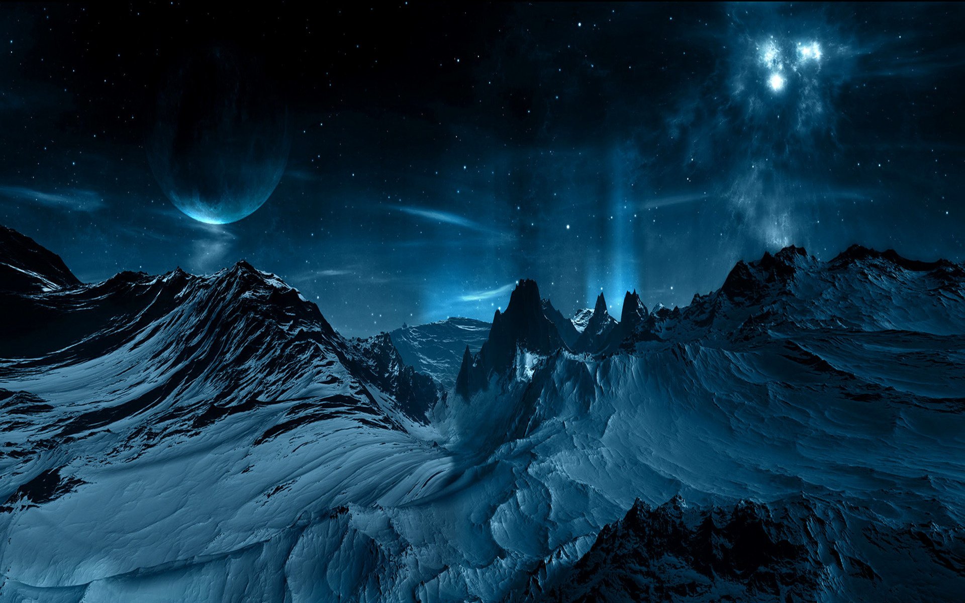 mountains stars constellation planet surface drawings anime