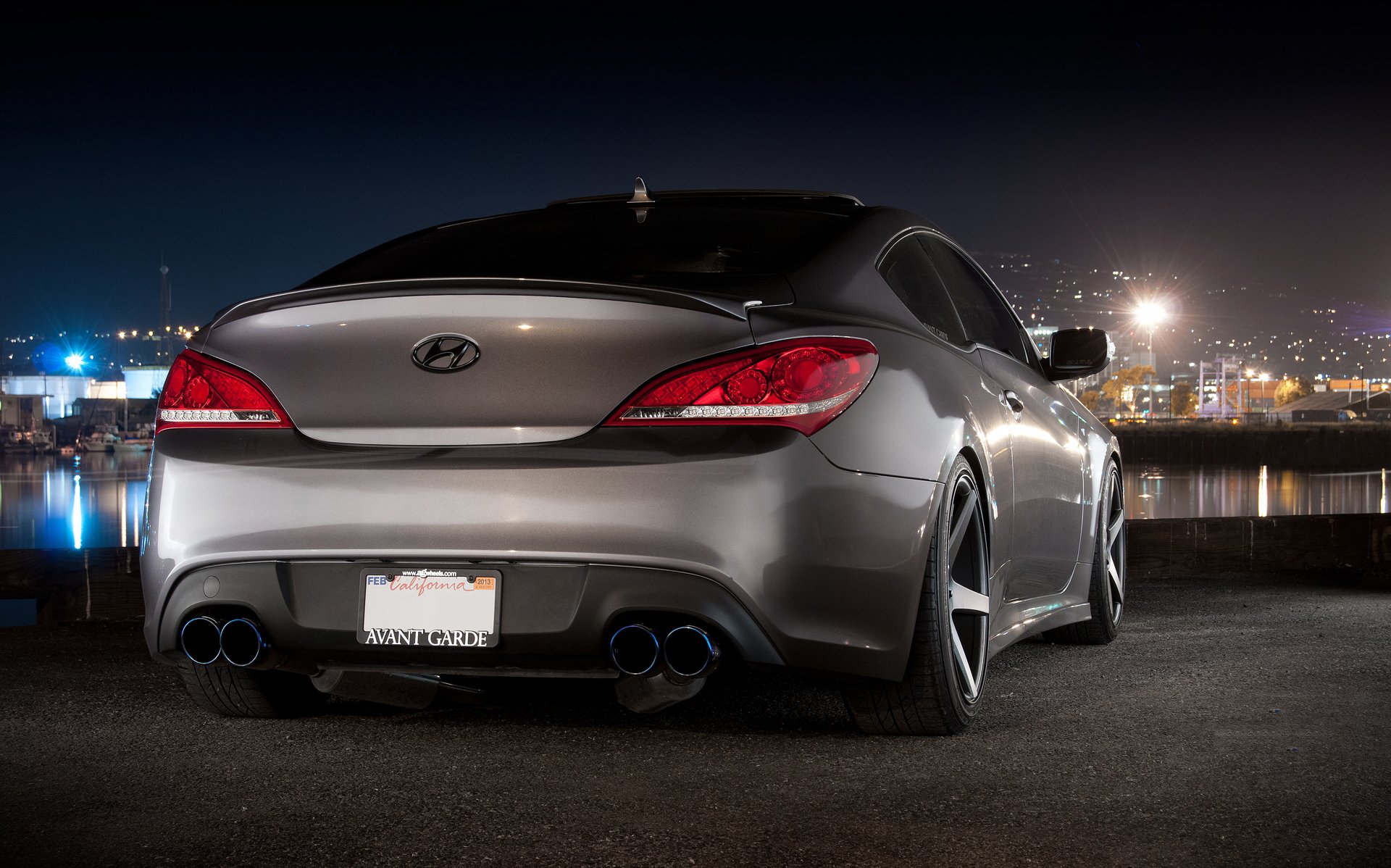 hyundai genesis coupe car machinery back of night the port