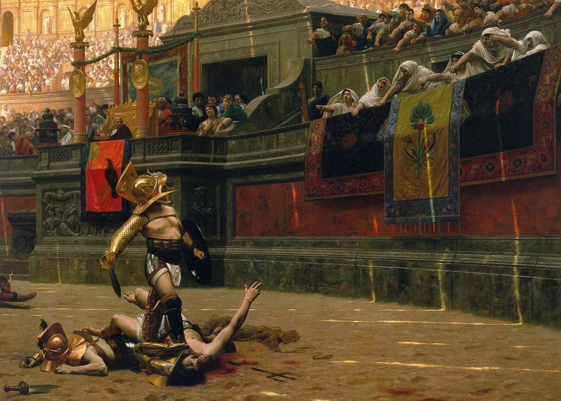 gladiator death or life life or death bread and circuses sand painting colosseum blood battle helmet empire rome rome warrior arena gladiator fight fighter people crowd duel