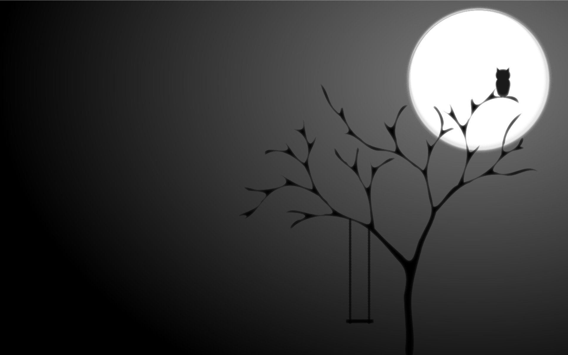 owl tree night the moon background black minimalism the full moon a month easy grey background the dark background light