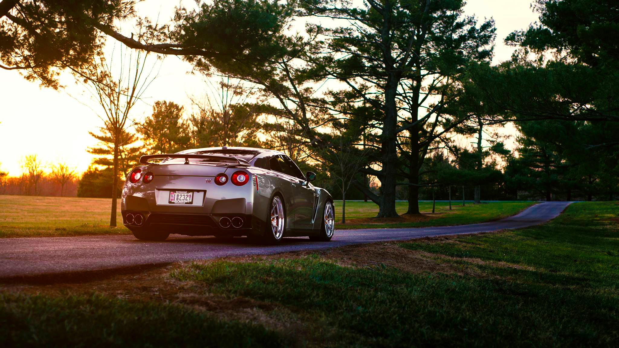 nissan r35 gt-r verano carretera hierba sol trasero atrás