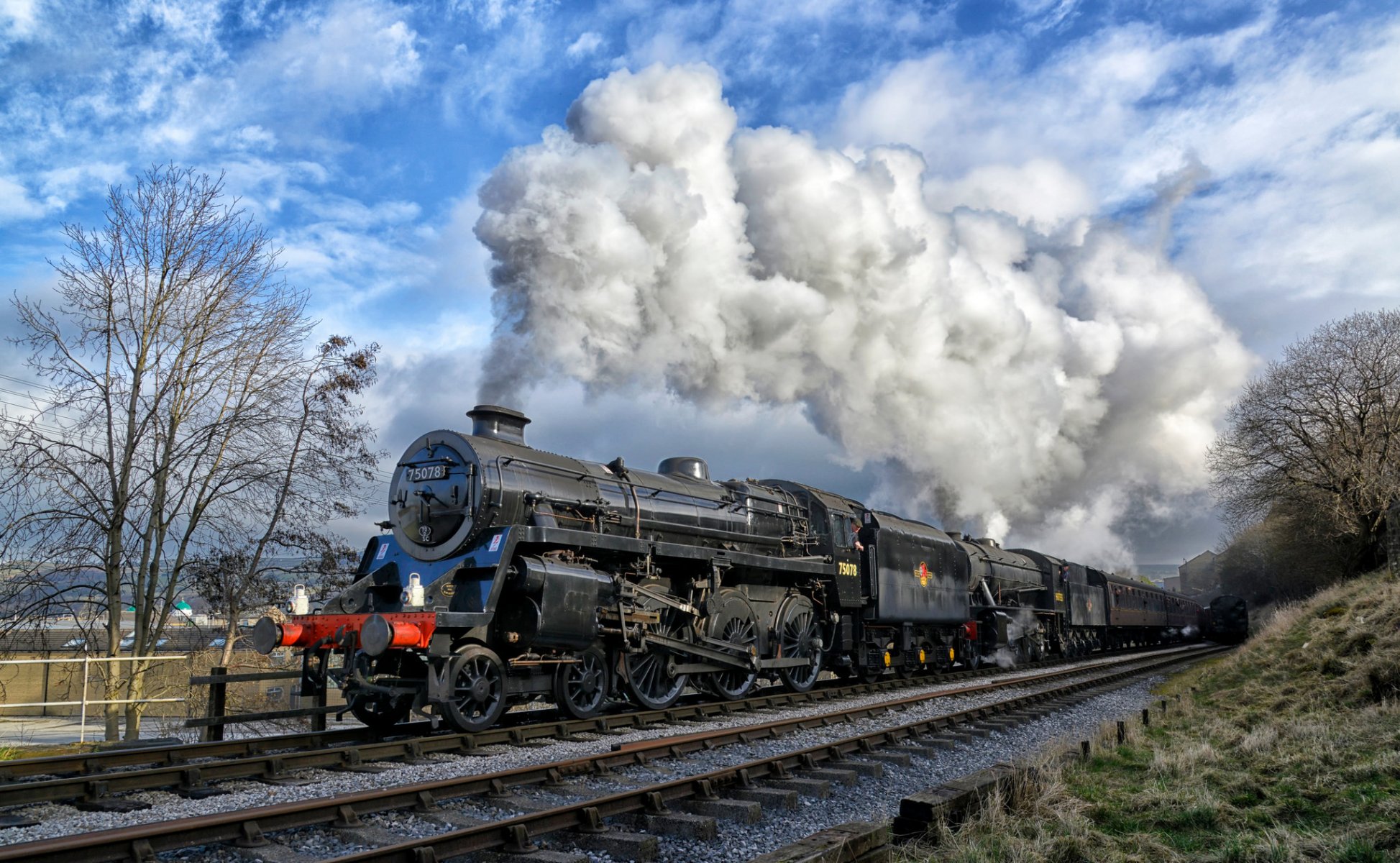 tren locomotora de vapor humo vagones ferrocarril camino