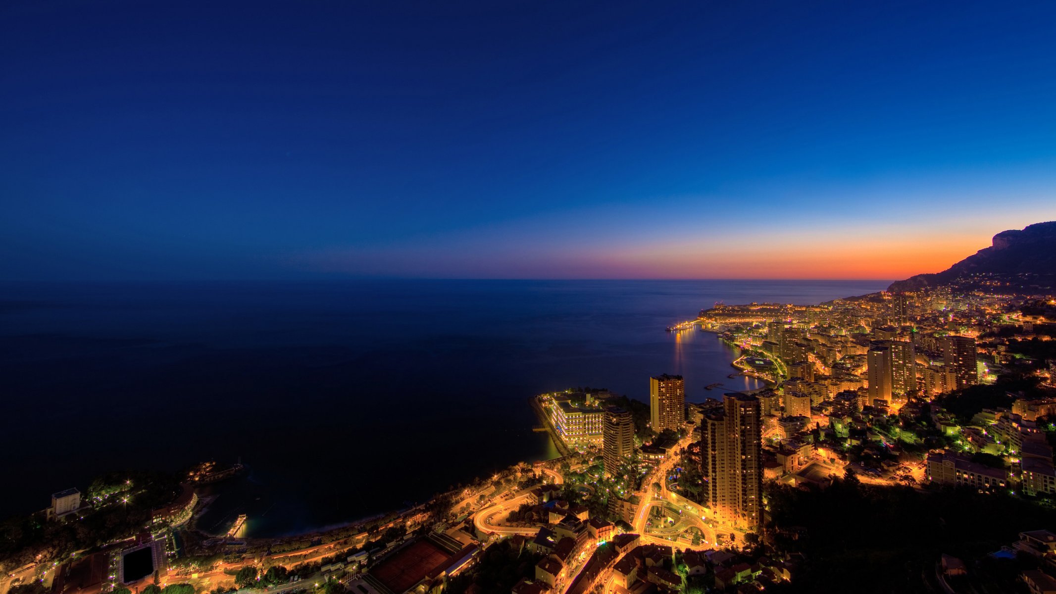 foto di città città sfondi full hd 2560x1440 monaco francia tramonto cielo cielo notturno notte luci della città