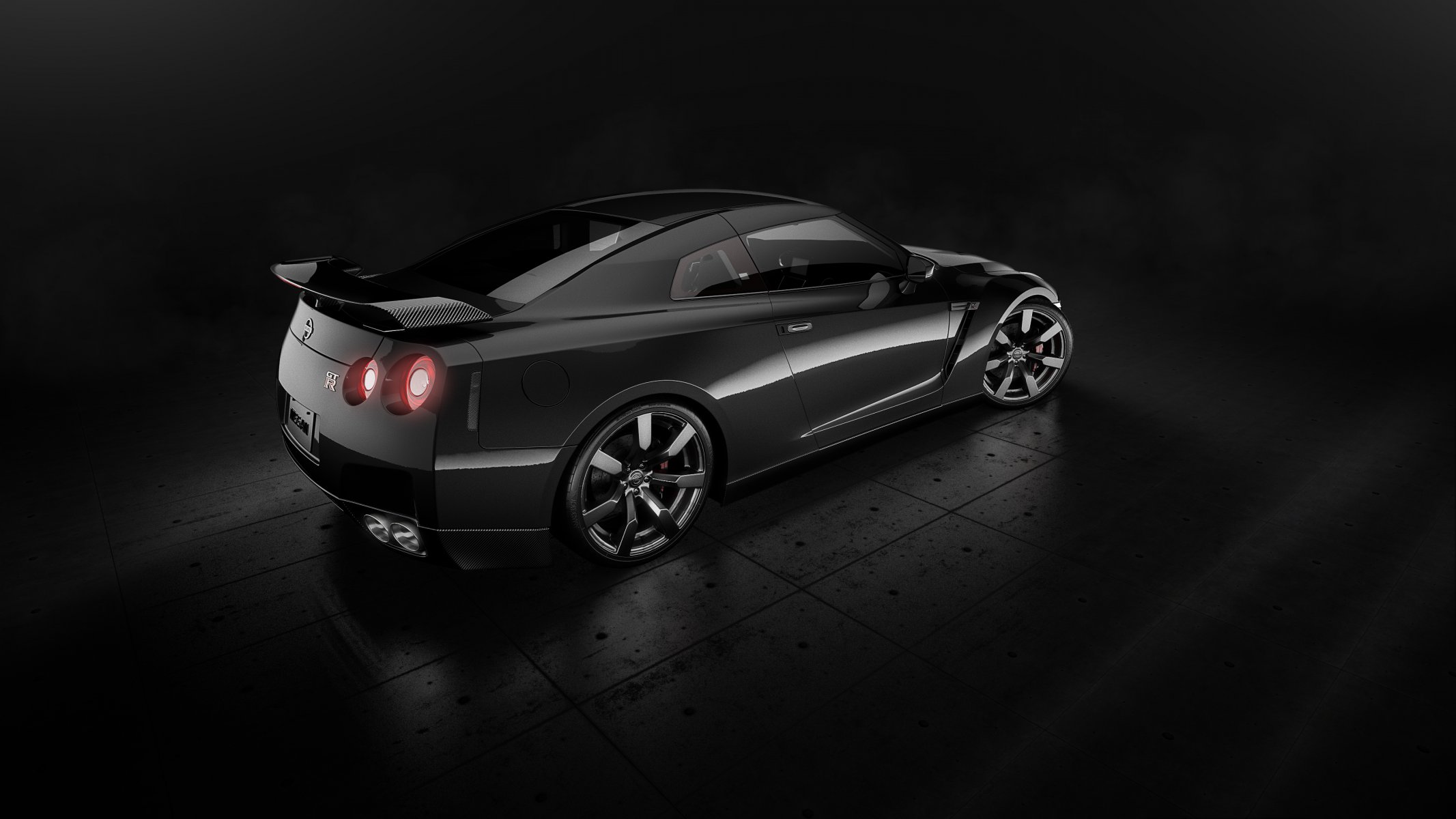 nissan gt-r r35 atrás negro deporte coche estudio