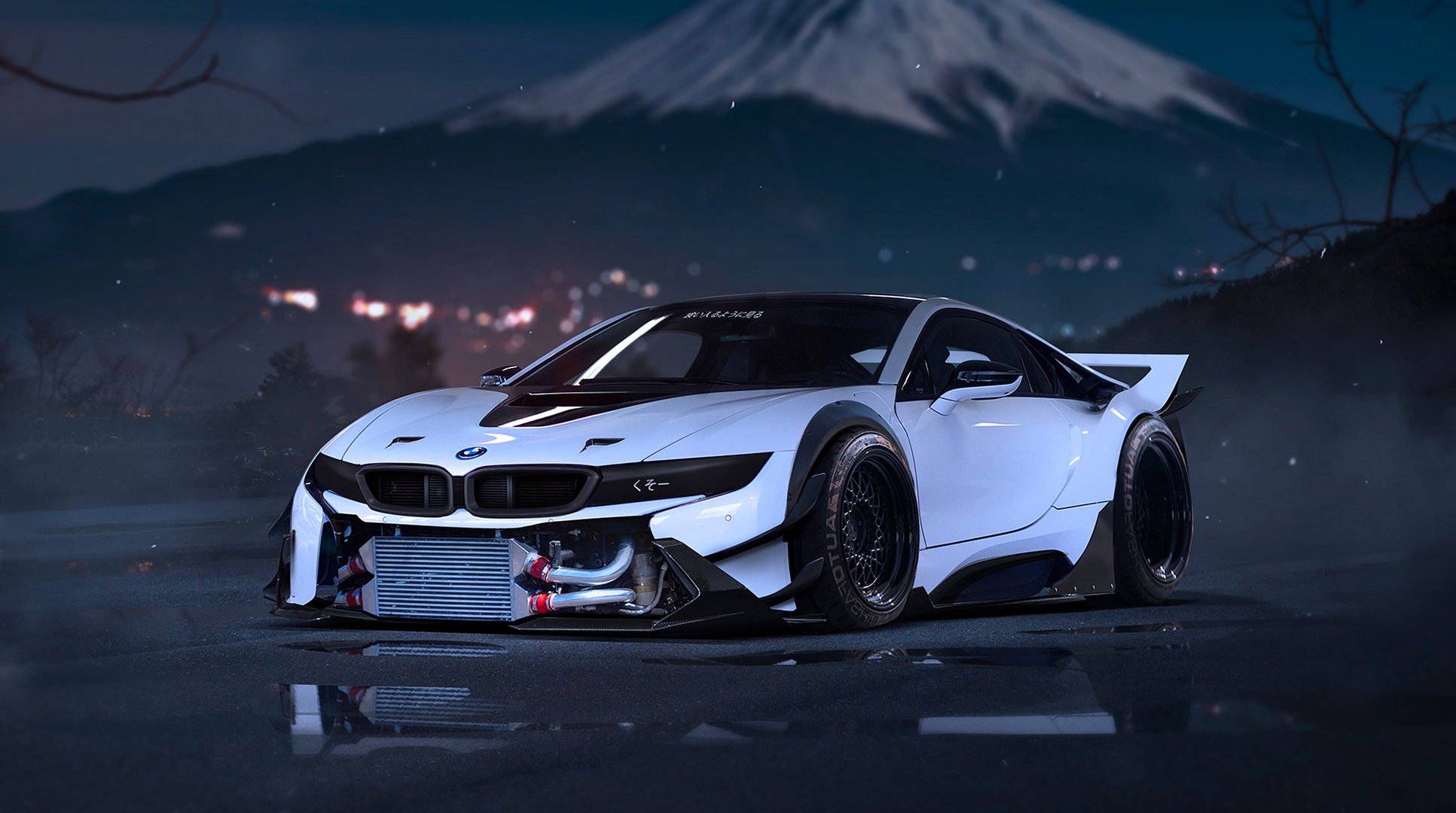 bmw i8 bianco montagna neve futuro messa a punto da khyzyl salem