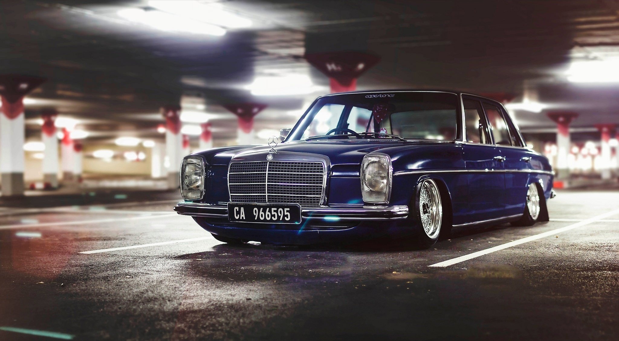 mercedes-benz w115 stanceworks bbs wheels parking old car