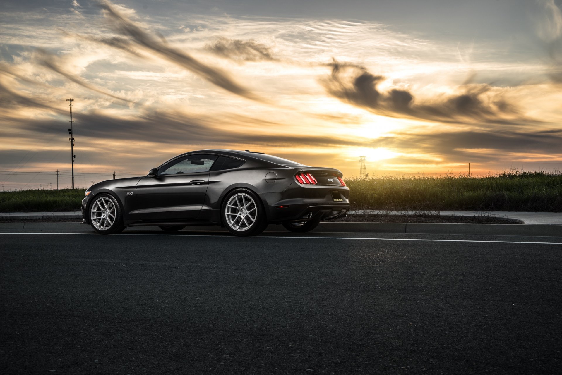 ford mustang 2015 avant garde roues coucher de soleil muscle voiture arrière