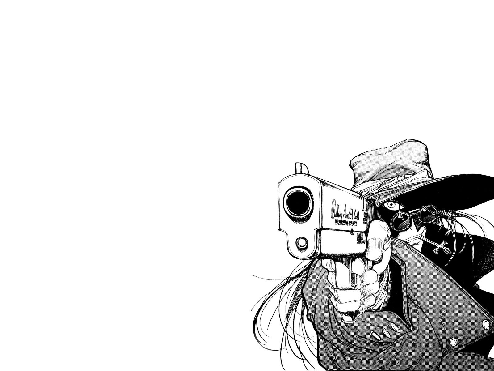 manga hellsing alucard vampire arme pistolet croix noir et blanc