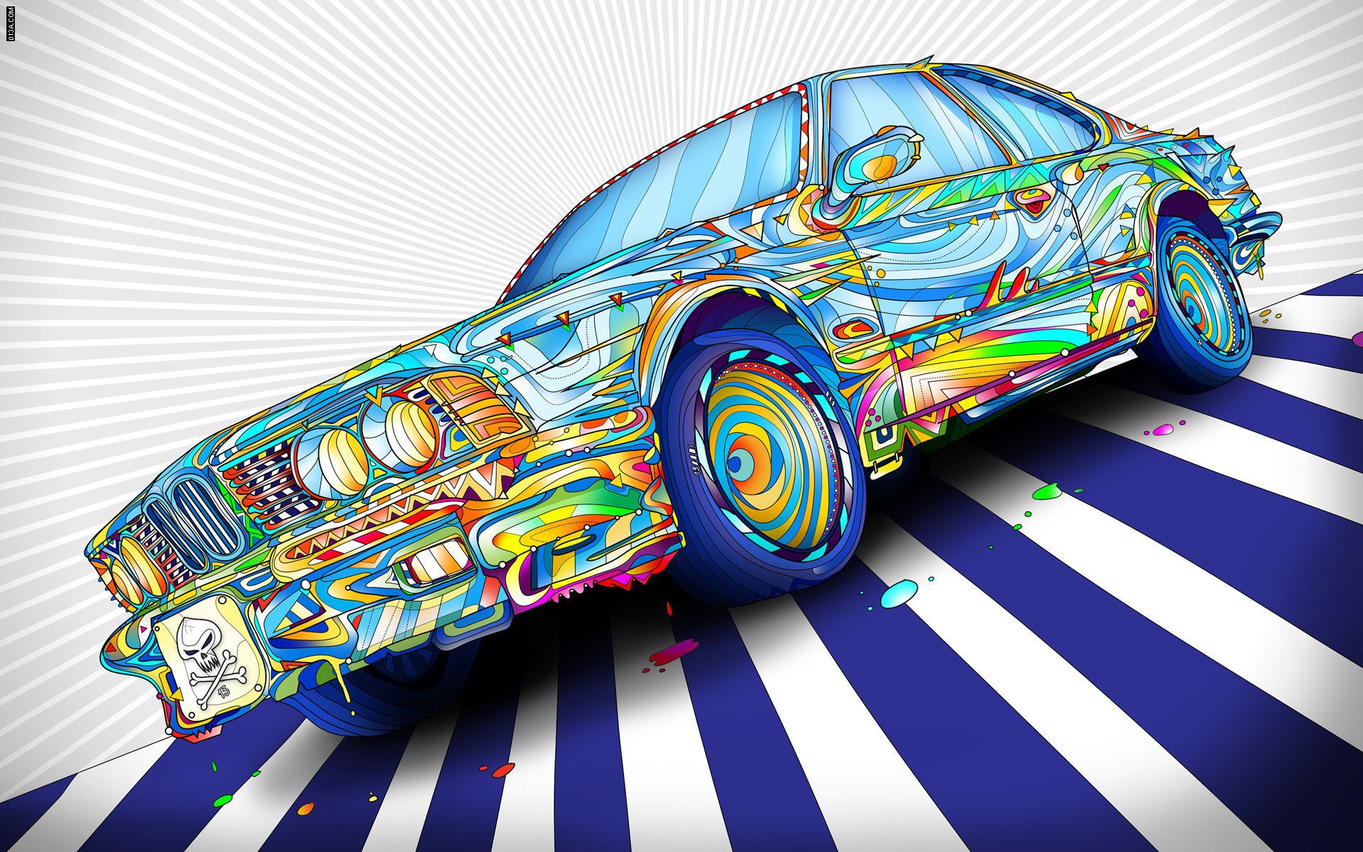 that car psychedelie matei apostolescu bmw zeichnung linien schädel autos autos auto transport anime