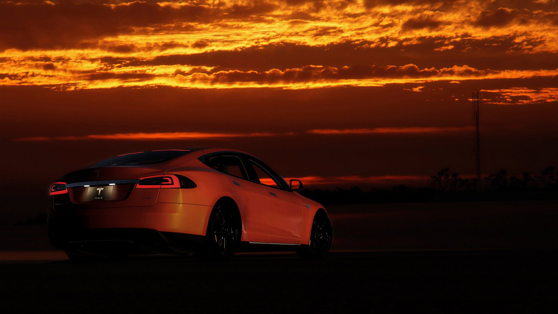 tesla views sunset