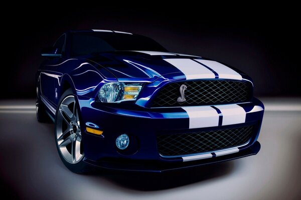 Blauer Ford Mustang mit schwarzen Gittern