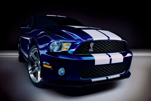 Ford Mustang bleu avec grilles noires