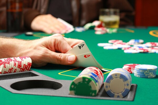 Cards and chips on the casino table