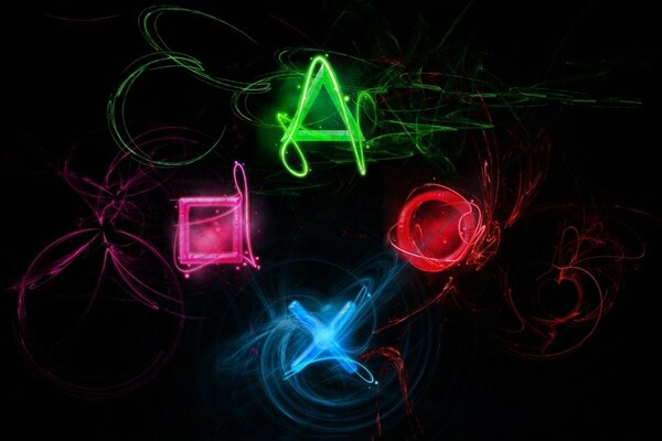 Playstation four signs on a black background