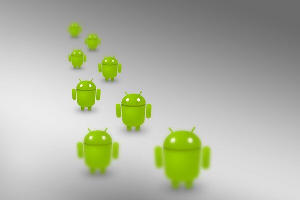 Soldati Android verdi su sfondo grigio