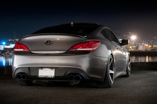 Hyundai Genesis gray in the night port