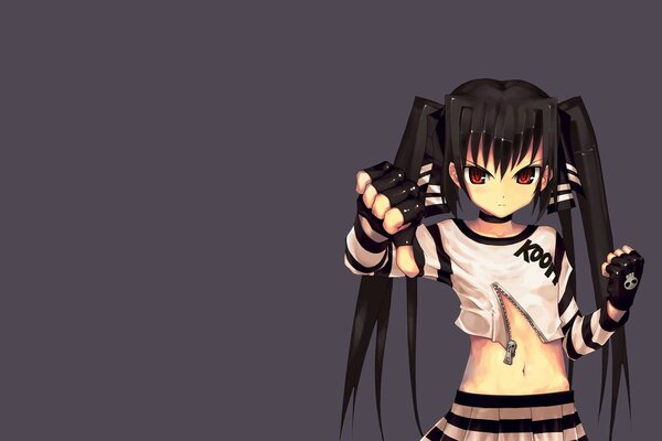 Anime, girl, in a skirt with a menacing look