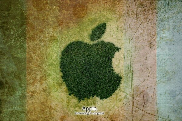 A grassy green apple on a background of different colors