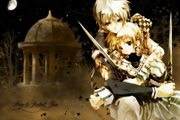 Anime fille et mec poignards romance