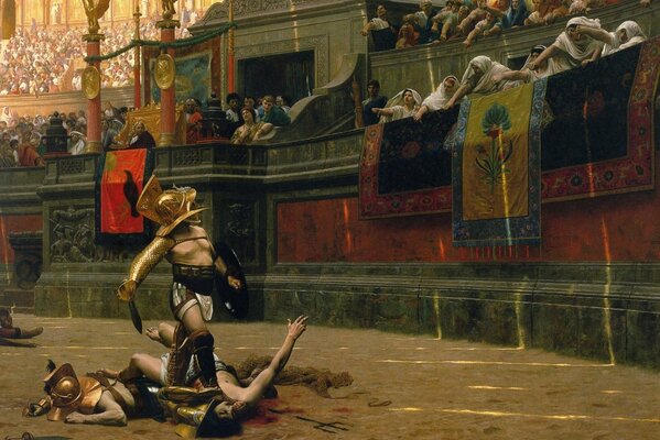 Gladiators in a duel in beautiful armor