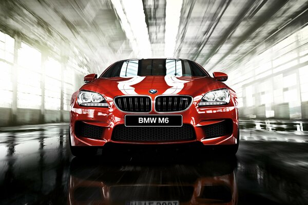 Блестящий красный автомобиль bmw, m6 купе