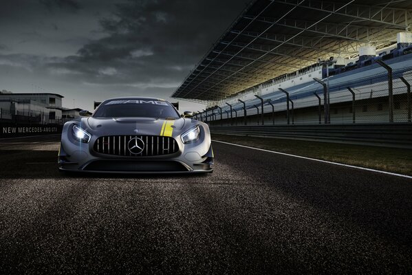 Aggressive in front of the 2015 Mercedes AMG gt3