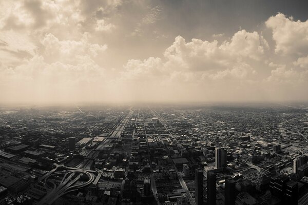 Gray morning of the metropolis. Top view