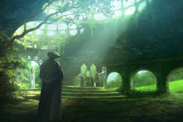 A memory near the grave in the green ruins