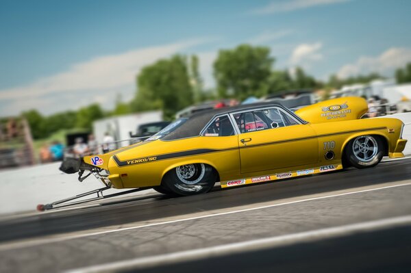 Muscle car Camaro at the start of the Jan Reis race