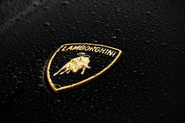 Lamborghini sports car emblem with water drops
