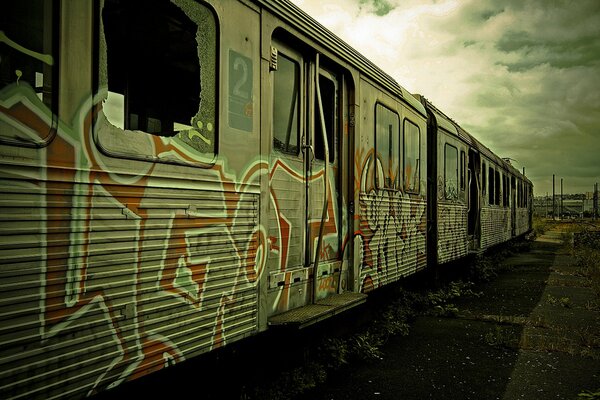 Abandoned train modern graffiti