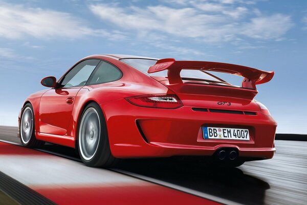 Red Porsche 911 rear view