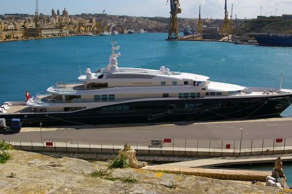 Luxury yacht in a small bay