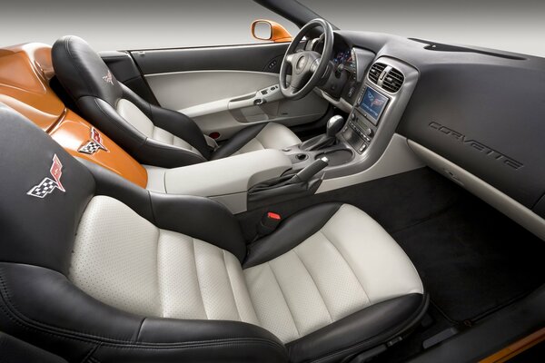 Interior of a sports Chevrolet on a white background