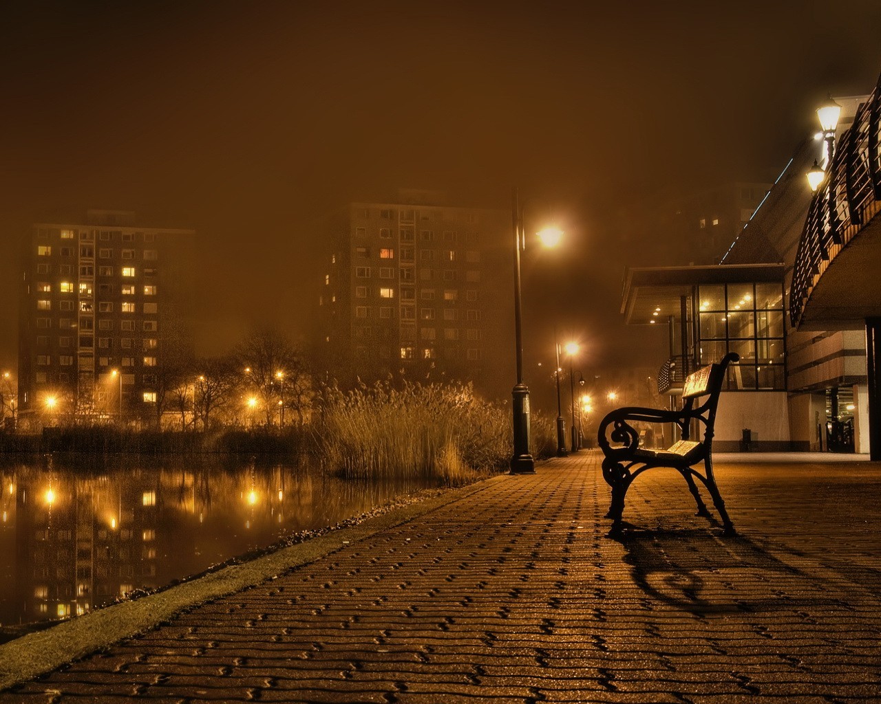 banco otoño paisaje nocturno