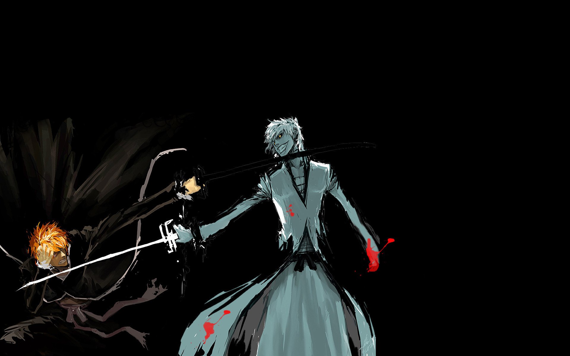 dark side anime ichigo wrestling bleach black background black blood weapons fight drawing drawing samurai bleach samurai-a warrior-a drawing