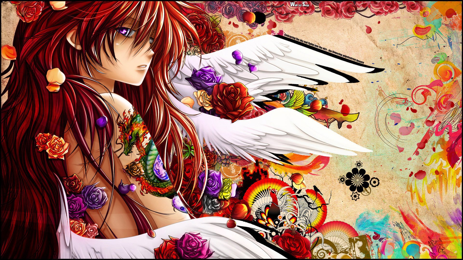 anime fiori drago vernice tatuaggio angelo ragazze-a viso-a occhi-a tatuaggio-a